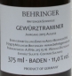 Preview: Weingut Behringer, Sonnhole Gewürztraminer Auslese edelsüß 2015, 375ml