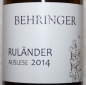 Preview: Weingut Behringer, Britzinger Rosenberg Ruländer Auslese edelsüß 2014, 375ml