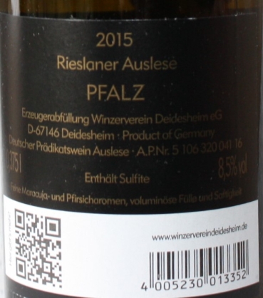 Winzerverein Deidesheim Rieslaner Auslese 2015, 375ml