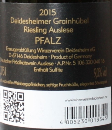 Deidesheimer Grainhübel Riesling Auslese 2015, 375ml