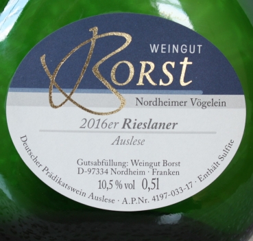 Weingut Borst Nordheimer Vögelein Rieslaner Auslese 2018, 375ml
