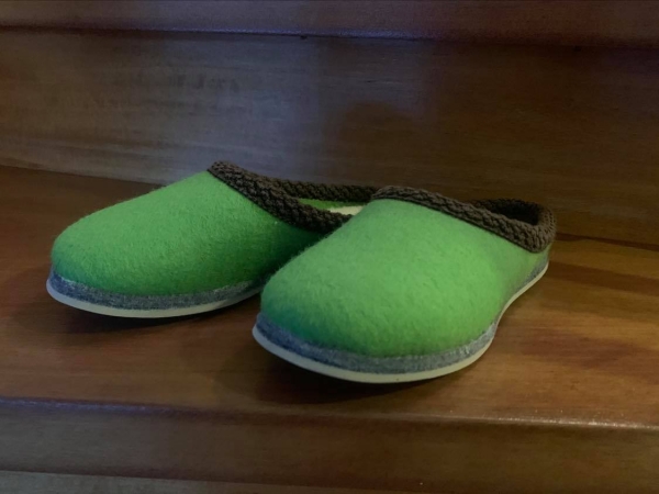 Handgefertigte Filzhausschuhe aus Deutschland Socken Pantoffel Latschen Hüttenschuhe apfel-grün