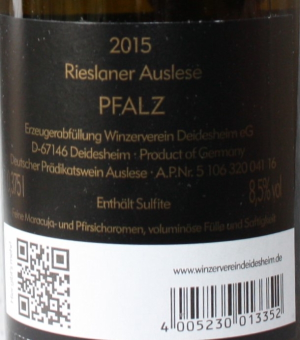 Winzerverein Deidesheim Rieslaner Auslese 2015, 375ml