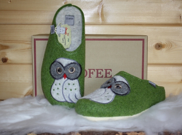 Tofee ladies slipper green owl