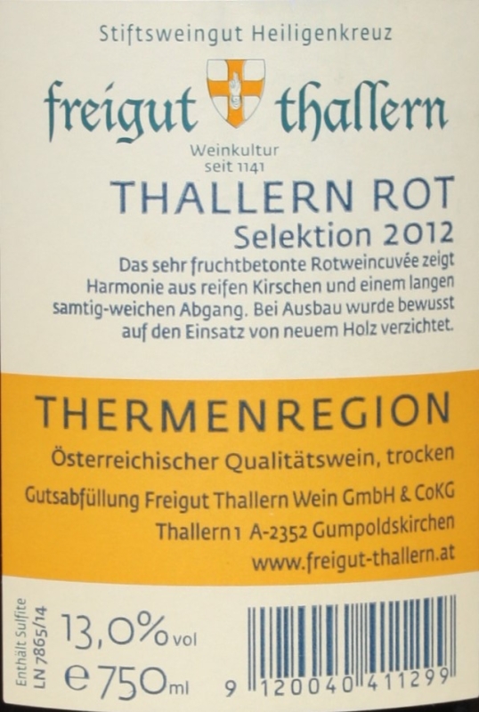 Freigut Thallern, Thallern Rot Selektion 2012