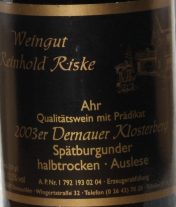 Weingut Reinhold Riske Ahr Dernauer Burggraben Spätburgunder Halbtrocken Auslese 2003